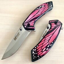 7.5” Cute Pink Feather Spring Assisted Open Blade Folding Pocket Knife Survival picture