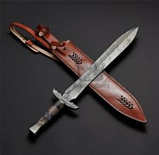 24'' Handmade Damascus Steel Double Edge Sword With Sheath Fixed Blade USA picture