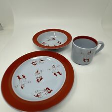 RARE VINTAGE ARABIA of Finland Tonttu Ceramic Gnome Bowl-Plate-Cup Set picture