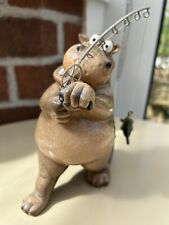 Comical Hippo Fishing Figurine Novelty Statue Ornament 20.5cm Ceramic picture