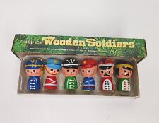 Vintage Wooden Soldiers Christmas Ornaments Set Of 6 1.5