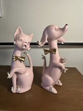 Vintage Mid Century Pink Cat and Dog Ucagco Japan Ceramic Set of 2 picture