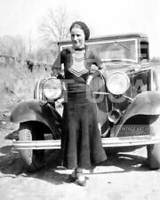Bonnie Parker 1933 Photo - Posed in Front of Ford Getaway Car - Bonnie and Clyde picture
