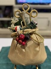 Vintage Christmas Bag-Shaped Decor W/ Rope Fruit Bugle Ball Candy Cane Reindeer picture