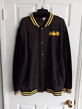 Vintage Batman Sweater Jacket Mens DC Comics 2XL Snap Embroidered Black/Gray/Ylw picture