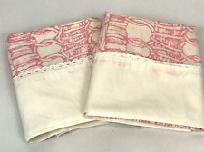 Vintage Pillowcases Pink Wicker Woven Lace Set 2 Cottage Springmaid  picture