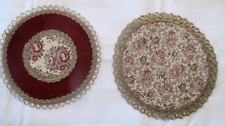 2 Vintage European Brocade Tapestry Doilies w/Metallic Gold Braid Trim~Belgium picture