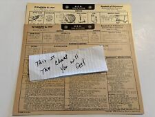 AEA Tune-Up Chart System 1939 Plymouth Six Model P-8 picture