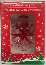 RED Starburst Mouth Blown Glass Ornament Made In Egypt NIB picture