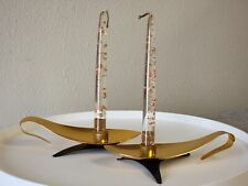 Pair Vtg MCM Gold Tone MIRRO Aluminum CANDLE HOLDERS + Acrylic/Lucite Candles picture
