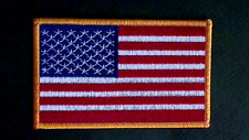 SPECIAL SALE - AMERICAN FLAG PATCH EMBROIDERID GOLD USA TRIM IRON ON - SEW 2.5X4 picture