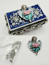 KIRKS FOLLY Angel Heart Trinket Box with Angel Necklace Pendant  SILVERTONE picture