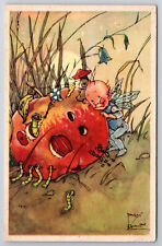Vintage Postcard Artist Signed Mary Ophoff Fairy with Apple & Worms picture