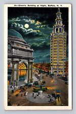 Buffalo NY-New York, Electric Building at Night, Antique Vintage c1931 Postcard picture