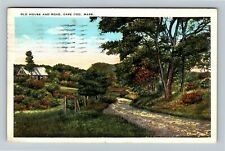Cape Cod MA-Massachusetts, Old House And Road, Outside, c1929 Vintage Postcard picture