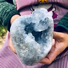 4.57LB natural blue celestite geode quartz crystal mineral specimen healing picture