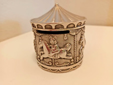 Unique Vintage Silver Plated Coin Bank Teddy Bear Circus Carousel Merry-Go-Round picture
