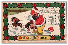 c1905 Christmas Santa Claus Beaten Naughty Children Holly Berries Postcard picture
