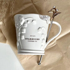 Starbucks Elegant Suzuran White Embossed Ceramic Coffee Mug with Stirring Stick picture