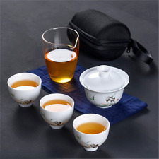 A Set Portable Chinese Tea Set Porcelain Gaiwan Tea Cup Glass Pitcher Bag picture