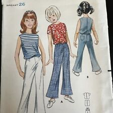 Vintage 1960s Butterick 3903 Girls Easy Blouse Top + Pants Sewing Pattern 8 CUT picture