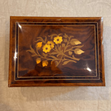 Vintage Italian Handcrafted Floral Inlay Wooden Music Jewelry Box Romeo & Juliet picture