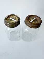 Vintage Mini Atlas Mason Canning Fruit Jar Bank, Lid, Ring Set Of 2 picture