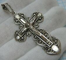 925 Sterling Silver Large Cross Pendant Openwork Filigree Faith Amulet Church picture