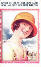 Beautiful Woman Winking, Switch Off One of Your Head Lamps Here Postcard picture