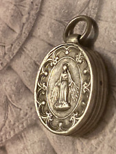 1800’s ANTIQUE STERLING SILVER  RELIQUARY PENDANT LOCKET VIRGIN MARY MIRACULOUS picture