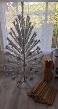 Vintage Peco Christmas Tree 6 Ft Stainless Metal Sparkling Silver Pom Pom w/ Box picture