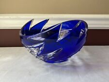 VTG Cobalt Blue Bohemian Hand Cut Crystal Bowl 24% PBO, Czech Republic, 8 3/4