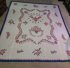 Hand Embroidered Quilted Vintage Quilt Patriotic USA American Eagle 78X94 picture