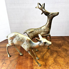 Vintage Set Of 2 Mid Century Brass Deer Figurines, Buck & Doe, Made in Korea. picture