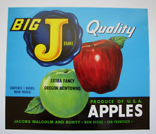 Original BIG J apple crate label Jacobs, Malcolm & Burtt San Francisco CA Oregon picture