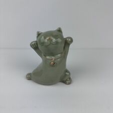 Buddha Cat Celadon Crackle Zen Cat Figurine 4 1/4”H - Thailand picture