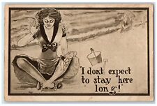 1911 Woman Scene Beach I Don't Expect To Stay Here Long Davenport Iowa Postcard picture