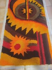 26x46 70s Vintage Latch Hook Rug Or Wall Hanging Unfinished Edge MCM picture