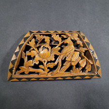 Wood Carved Panel Birds and Flowers Arched Panel small Artist Signed Formosa picture