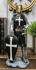 Black Cloak Medieval Crusader Swordsman With Shield Of Faith Knight Figurine picture