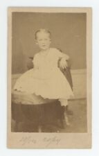 Antique Hand Tinted CDV Circa 1870s Beautiful Little Girl in White Dress Horning picture
