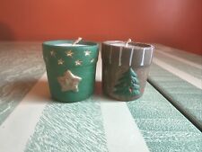 Lot of 2 Painted Holders & Candles 2 inches picture
