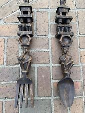 Large Hand Carved African Inspired Utensil Decorations.  Tribal Design picture
