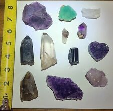 Lot Of 12 Mixed Crystal Mineral Specimens Quartz Amethyst Fluorite & More picture