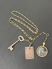 1882 Original Old Vtg Hotel Room Key Magnifying Glass Tag Chain Fob Long Branch picture