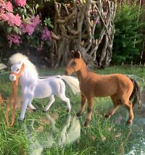 Lot of 2 Medium Vintage Flocked Horses Ponies 1 White 1 Brown EUC Steed picture