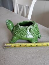 Vintage Glazed Green Ceramic Turtle Planter picture