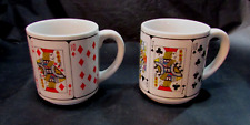 Two Royal Flush Poker Playing Card Vintage Coffee Mugs Cups Diamonds and Clubs picture