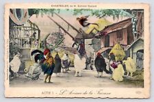 c1905~Anthropomorphic Roosters~Barnyard~Chantecler Play~No 3~VTG Art Postcard picture