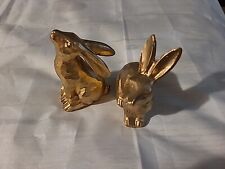 2X Gold Resin Bunny Rabbit Decoration Small Figurine picture